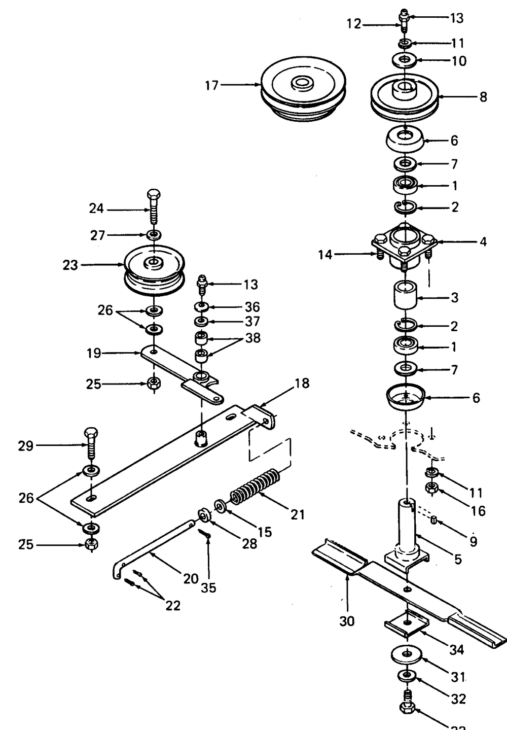 Blade And Drive Diagram and Parts List for 374 190100 Cub Cadet Lawn Tractor